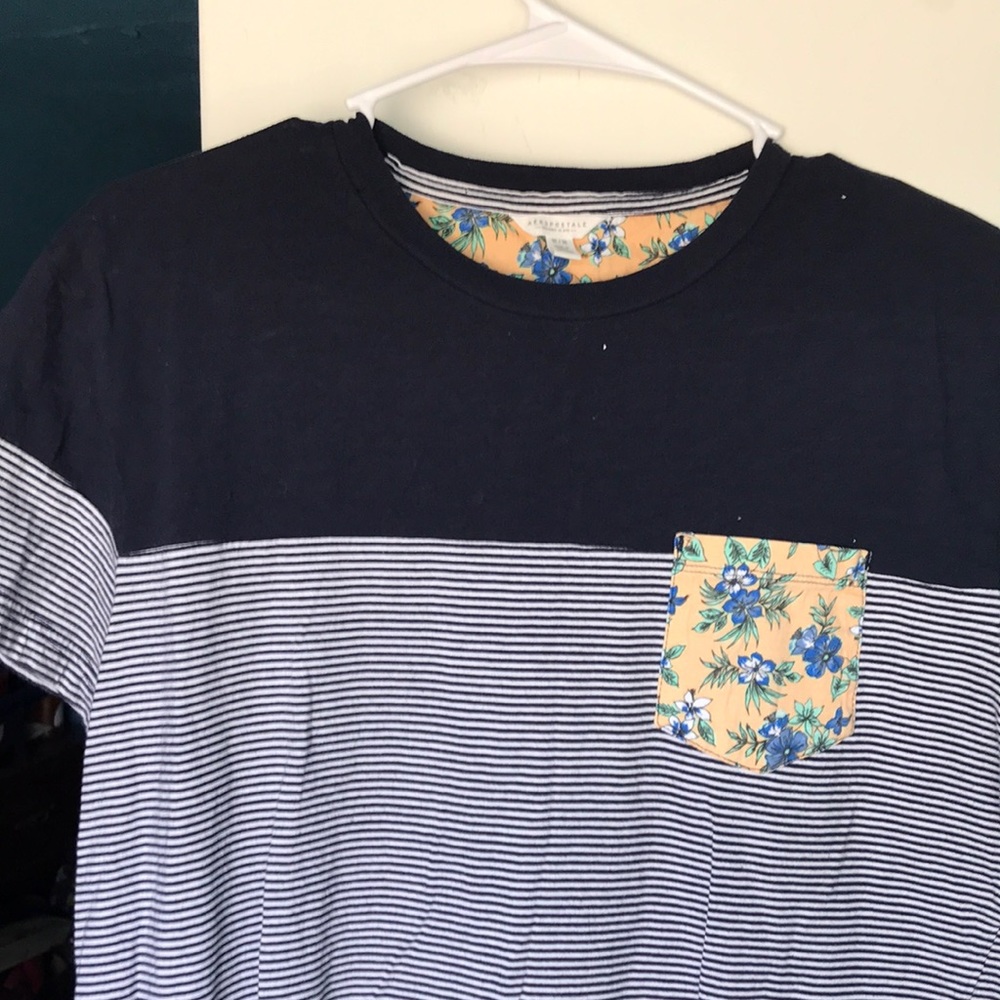Medium Striped Tee with Hawaiian Print Pocket